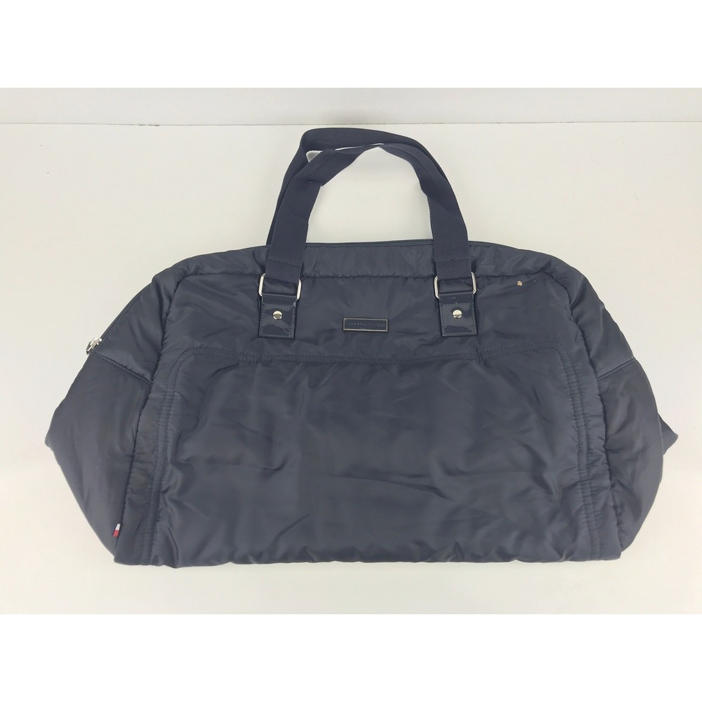 Tommy Hilfiger Puffer Duffel Bag Navy Zipper Close Weekend Travel Carry On